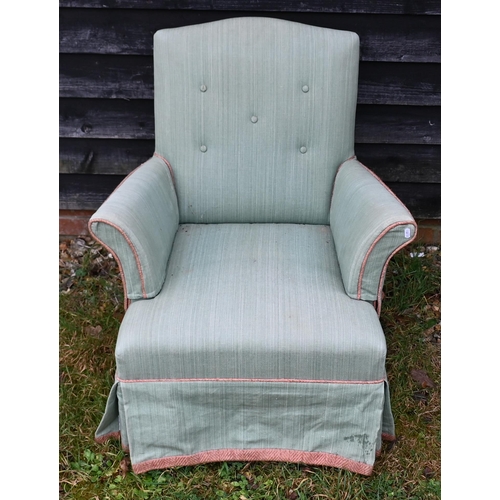 544 - A button back bedroom chair, in green upholstery