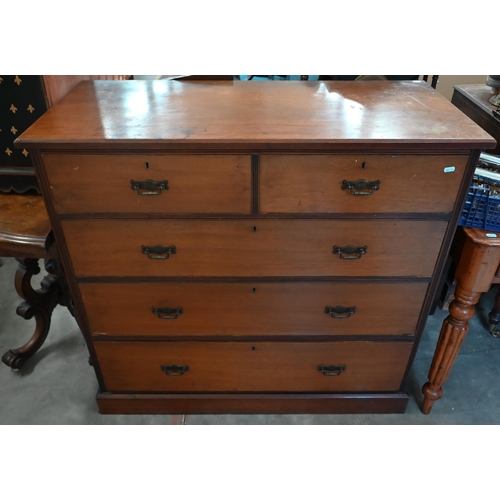 6 - An Edwardian chest of two short over three long drawers on plinth base, 106 cm wide x 48 cm deep x 1... 