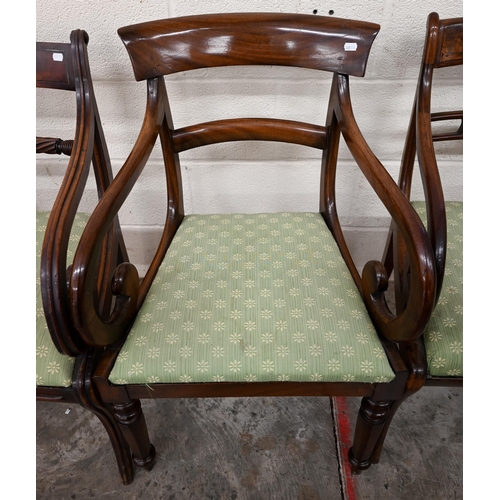 62 - A pair of Regency mahogany rope-back carver chairs to/w two other Regency carvers, all with green pa... 