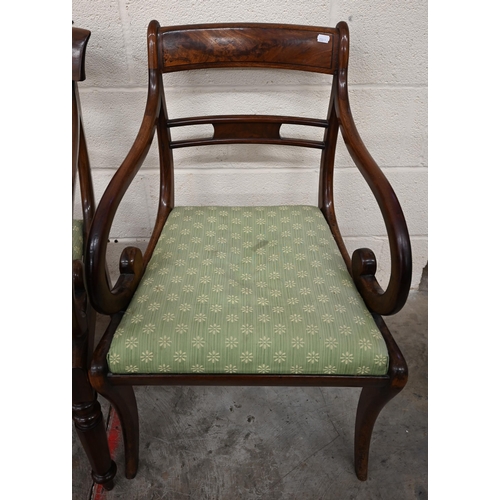 62 - A pair of Regency mahogany rope-back carver chairs to/w two other Regency carvers, all with green pa... 