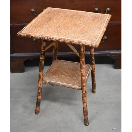 68 - A late Victorian tiger bamboo two-tier occasional table, 46 x 46 x 65 cm high