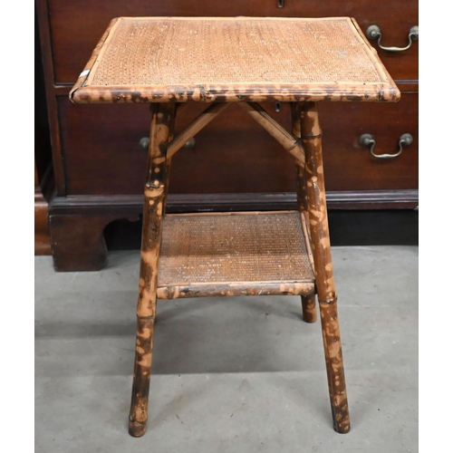 68 - A late Victorian tiger bamboo two-tier occasional table, 46 x 46 x 65 cm high