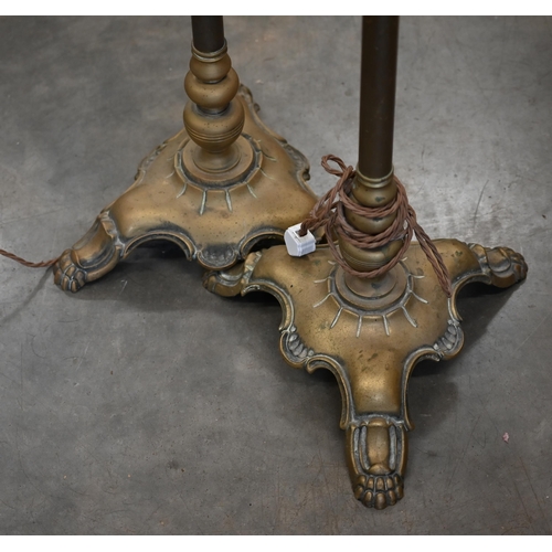 69 - A pair of brass standard lamps, 166 cm high