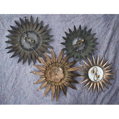 81 - Four various vintage gilt metal wall sconces with sunburst and fronded surrounds (4)