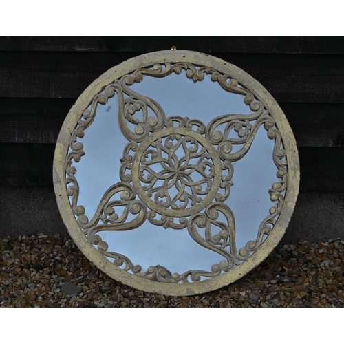 82 - A modern French style oval mirror in painted frame, 60 x 120 cm h to/w Indian style circular mirror ... 