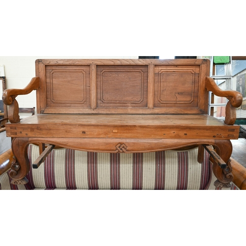 88 - An Indonesian hardwood hall bench, 140 cm wide x 56 cm deep x 82 cm high