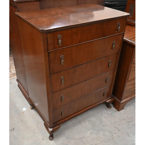 96 - # A mid-century chest of five long drawers, 78 x 50 x 104 cm high