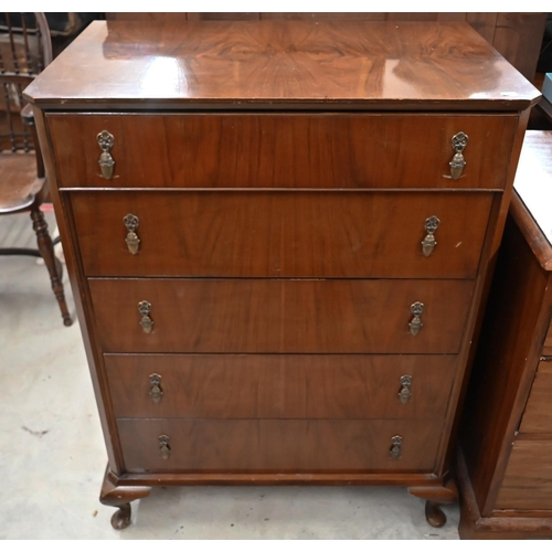 96 - # A mid-century chest of five long drawers, 78 x 50 x 104 cm high