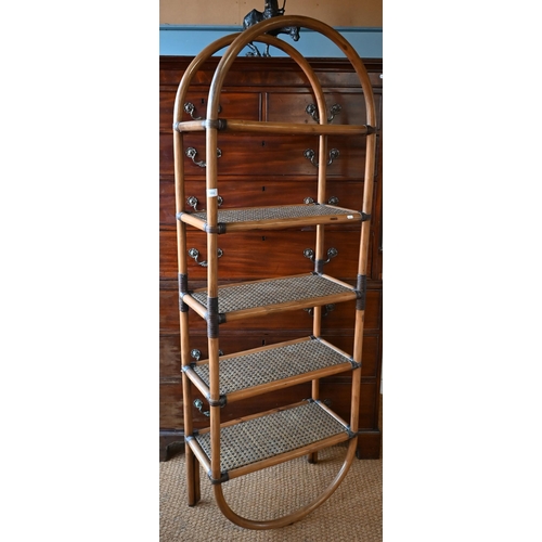 551 - A KOK French bamboo and caned shelving unit of five shelves, 62 cm w x 32 cm x 180 cm h