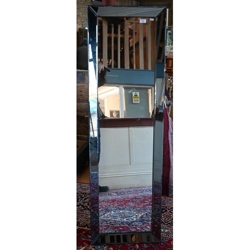 553 - An Art Deco style freestanding easel dressing mirror with cushion border, 48 cm w x 156 cm h