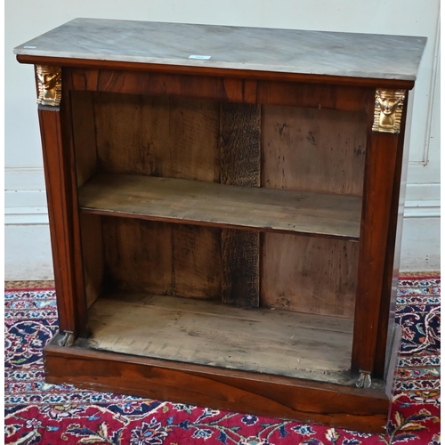 555 - An Empire-style Egyptian Revival brass mounted rosewood low open bookcase, with later marble top, 76... 