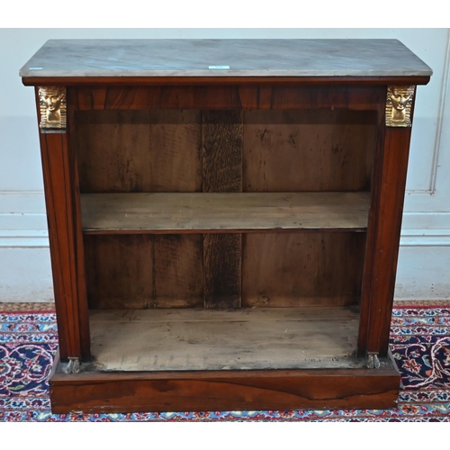 555 - An Empire-style Egyptian Revival brass mounted rosewood low open bookcase, with later marble top, 76... 