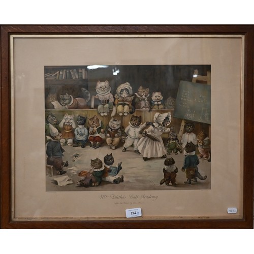 262 - Two lithographs after Louis Wain - 'Mrs Tabitha's Cats' Academy' and 'The cats circus', 45 x 57 cm; ... 