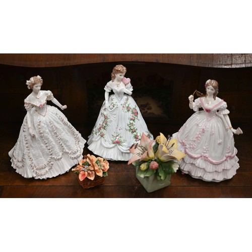 382 - Three Royal Worcester figures - Queen of Hearts, Sweetest Valentine and The Masquerade Begins to/w a... 