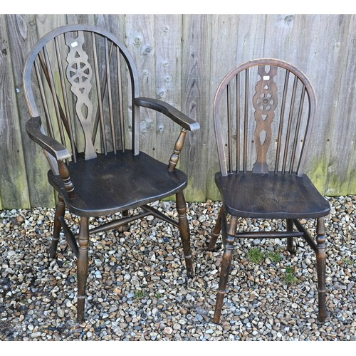 170 - Five elm-seated wheelback dining chairs comprising four standard and one carver to/w refectory table... 