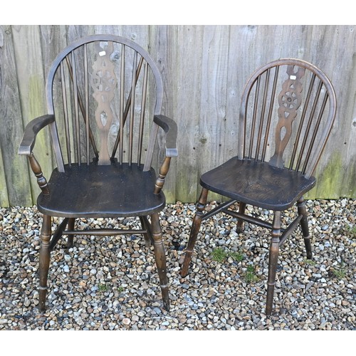 170 - Five elm-seated wheelback dining chairs comprising four standard and one carver to/w refectory table... 