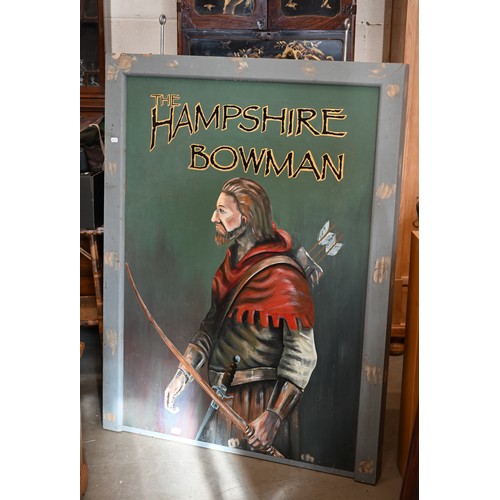 326 - A double-sided hanging pub sign for the Hampshire Bowman, 126 x 95 cm