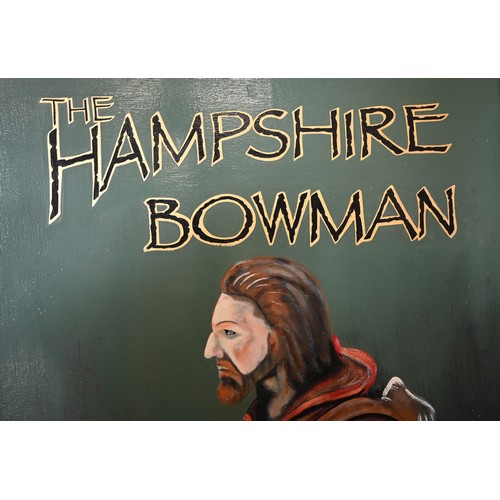 326 - A double-sided hanging pub sign for the Hampshire Bowman, 126 x 95 cm