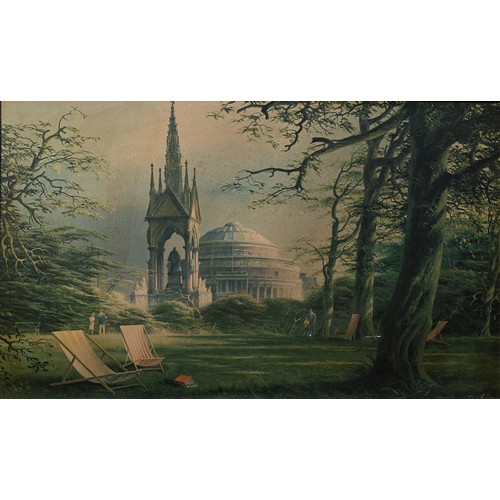 270A - After Felix Kelly (1914-1994) - A print of The Royal Albert Hall and Albert Memorial, signed in felt... 