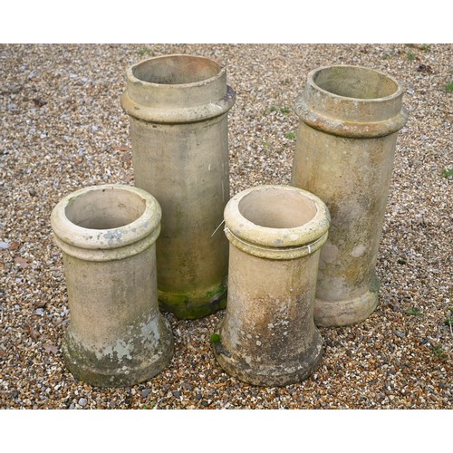 315 - Two pairs of old weathered cylindrical chimney pots, 71 cm and 46 cm h, all a/f (4)