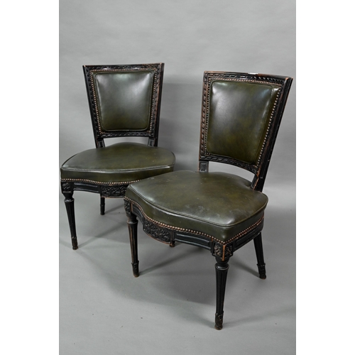 936 - A pair of antique French Empire green studded leather salon side chairs, late 19th century, with mou... 