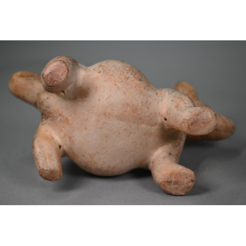 409 - A Mexican earthenware replica Colima Dog ritualistic ewer, 29 cm long (cracked beneath) to/w a 29.5 ... 