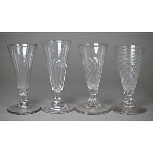 419 - #A pair of 19th century slender glass flute glasses with foliate etched decoration and ground-out po... 