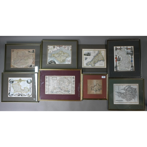 430 - Eight 19th century steel county map engravings (one unframed) to/w an 18th century engraving of Dors... 