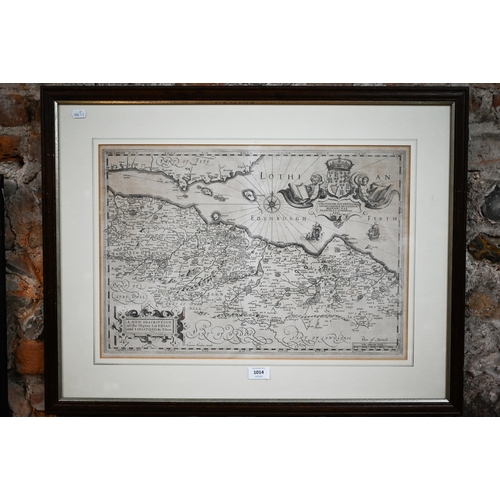 432 - A 17th century county map engraving of the shires of Lothian and Linlitquo (sic), by Timothy Pont af... 