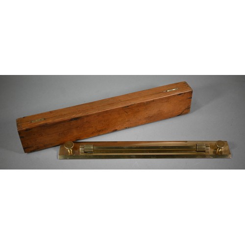 469 - A vintage brass rolling ruler by UWW, Birmingham, 46 cm in stained pine case