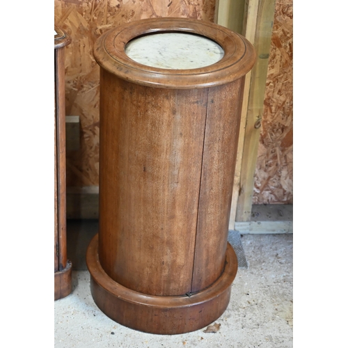 101 - A Victorian mahogany cylinder pot cupboard, with inset veined white marble top, 39 cm dia. c 73 cm h