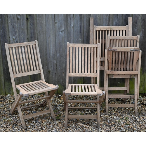 117 - Six folding slatted teak chairs