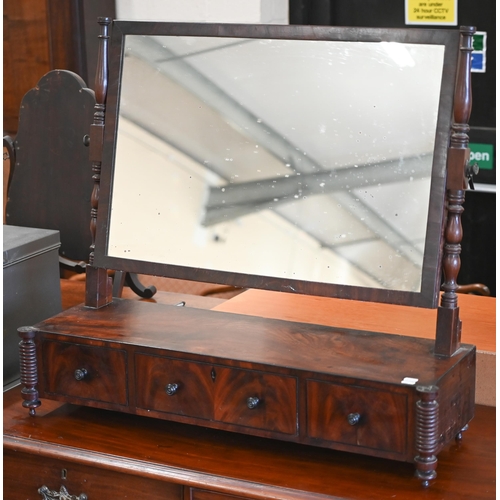 138 - A large Regency mahogany dressing table mirror on three drawer platform base with ring-turned suppor... 