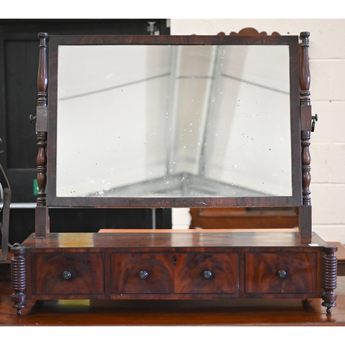 138 - A large Regency mahogany dressing table mirror on three drawer platform base with ring-turned suppor... 