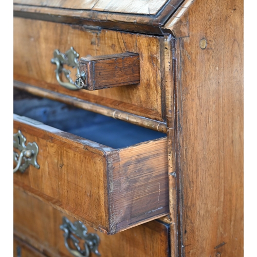 184 - A Georgian walnut fall front-bureau with fitted interior over dummy drawer, two short and two long d... 