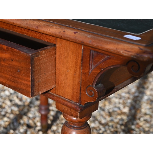 191 - A 19th century mahogany Heal & Son writing table inset with green leather top and single frieze ... 