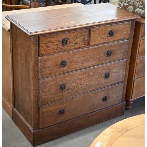 193 - An early 20th century oak chest of two short over three long drawers, 108 x 45 x 104 cm high