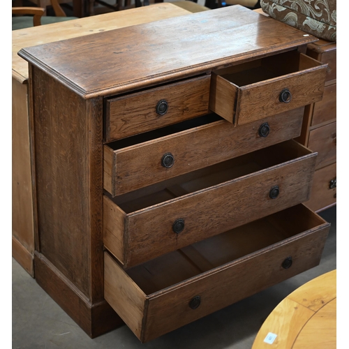 193 - An early 20th century oak chest of two short over three long drawers, 108 x 45 x 104 cm high