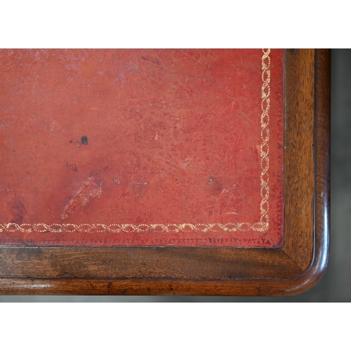 194 - A late Victorian mahogany twin-pedestal desk with gilt-tooled red leather top over nine drawers, 120... 