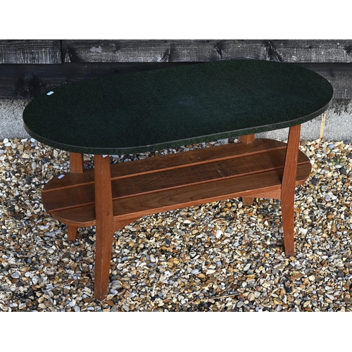 201 - #A beech two-tier oval coffee table with green laminated top, 92 cm wide x 46 cm deep x 54 cm high