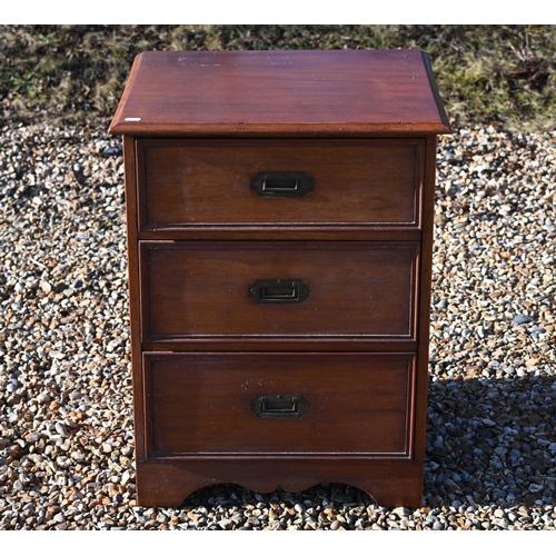 221 - An early 20th century camphor three-drawer campaign chest with flush-fitting brass handles, 54 cm wi... 