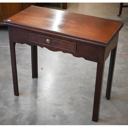 231 - A 19th century mahogany folding tea-table with frieze drawers, 84 x 40 x 72 cm highHandle detached b... 