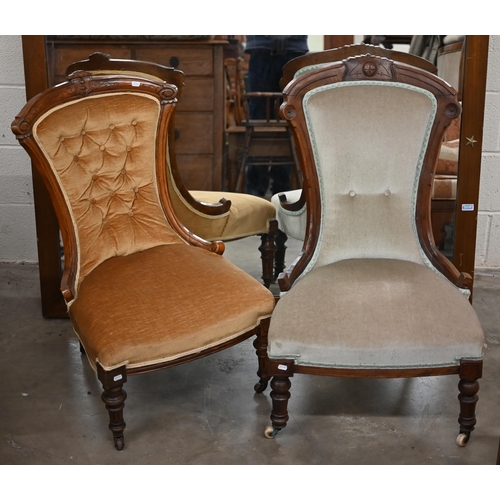 237 - Two walnut framed button back nursing chairs