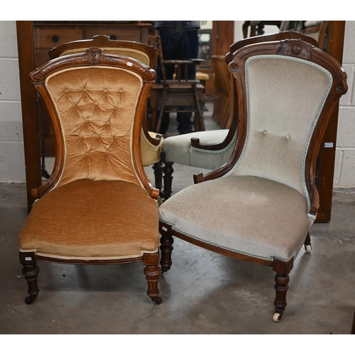 237 - Two walnut framed button back nursing chairs