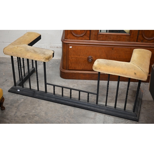 240 - A black wrought iron club fender (for re-upholstery), 126 x 44 cm (internal measurement)