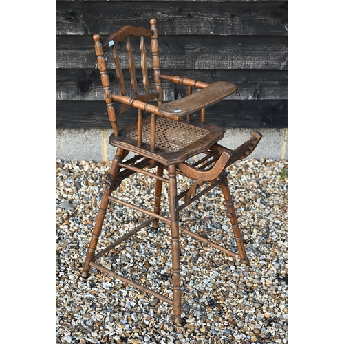 242 - Antique stained beech metamorphic children's high chair with caned seat