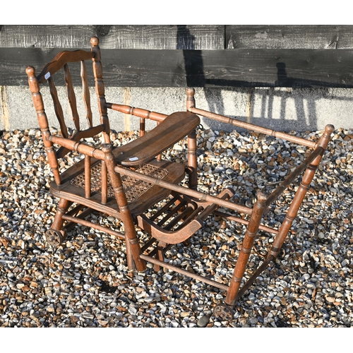 242 - Antique stained beech metamorphic children's high chair with caned seat