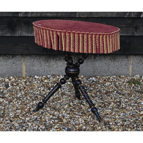 245 - Late 19th/early 20th century circular gypsy table with tooled fabric covered top and ebonised frame,... 