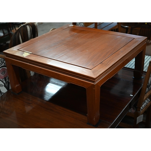 246 - A mid 20th century Chinese hardwood square coffee table, 92 x 92 x 42 cm