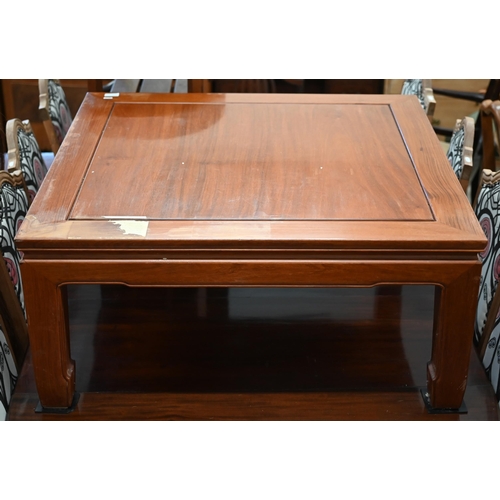 246 - A mid 20th century Chinese hardwood square coffee table, 92 x 92 x 42 cm